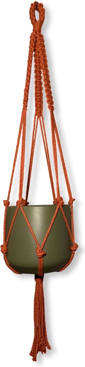 Plantenhanger 'Jazzy' Rood/Roestbruin - 100 cm lang - Katoenkoord - Geschikt voor Pot met Diameter t/m 25 cm - Handgemaakt in ons Macramé Atelier - Prijs per Stuk - Let op: Exclusief Pot - Inclusief Verzendkosten