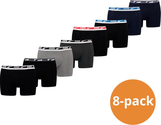 Puma Boxershorts Multi Logo 8-pack - Black /Peacoat / Grey Melange - Maat XL