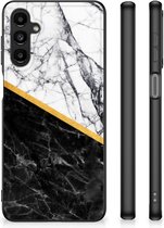 Smartphone Hoesje Geschikt voor Samsung Galaxy A14 5G Smartphonehoesje met Zwarte rand Marble White Black