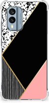 Smartphone hoesje Nokia X30 TPU Silicone Hoesje met transparante rand Black Pink Shapes