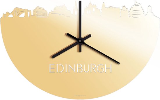 Skyline Klok Edinburgh Goud Metallic - Ø 40 cm - Stil uurwerk - Wanddecoratie - Meer steden beschikbaar - Woonkamer idee - Woondecoratie - City Art - Steden kunst - Cadeau voor hem - Cadeau voor haar - Jubileum - Trouwerij - Housewarming -
