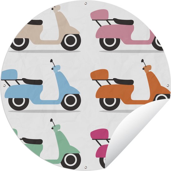Tuincirkel Illustraties van scooters in verschillende kleuren - 60x60 cm - Ronde Tuinposter - Buiten
