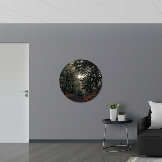 WallClassics - Muursticker Cercle - Chemin à travers la Forêt - 90x90 cm Photo sur Muursticker