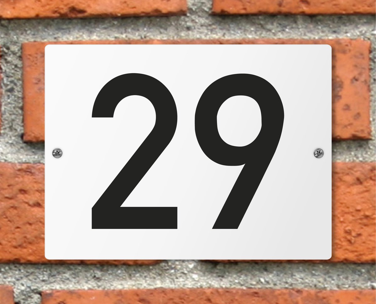 Huisnummerbord wit - Nummer 29 - standaard - 16 x 12 cm - schroeven - naambord - nummerbord - voordeur