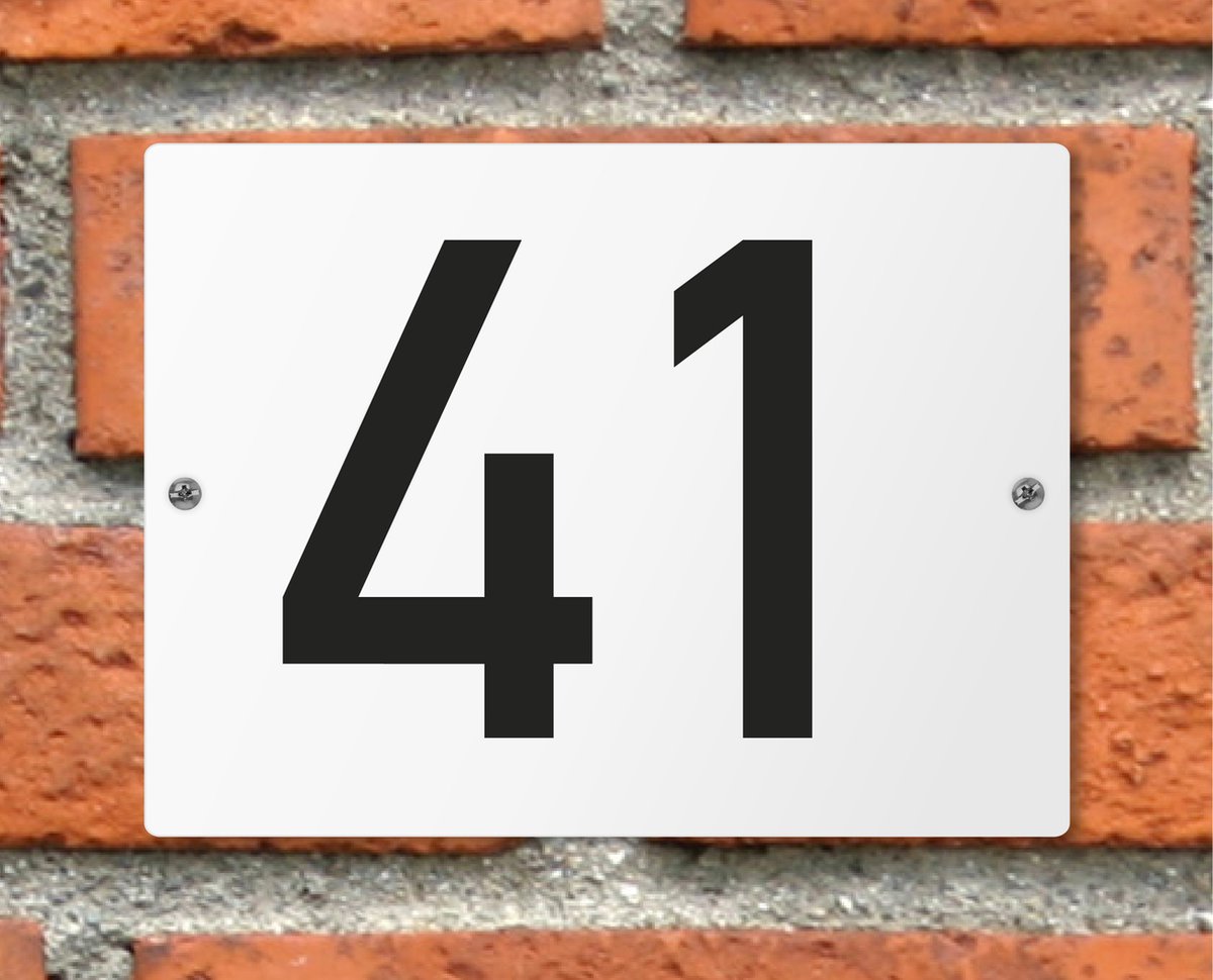 Huisnummerbord wit - Nummer 41 - standaard - 16 x 12 cm - schroeven - naambord - nummerbord - voordeur