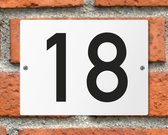 Huisnummerbord wit - Nummer 18 - standaard - 16 x 12 cm - schroeven - naambord - nummerbord - voordeur