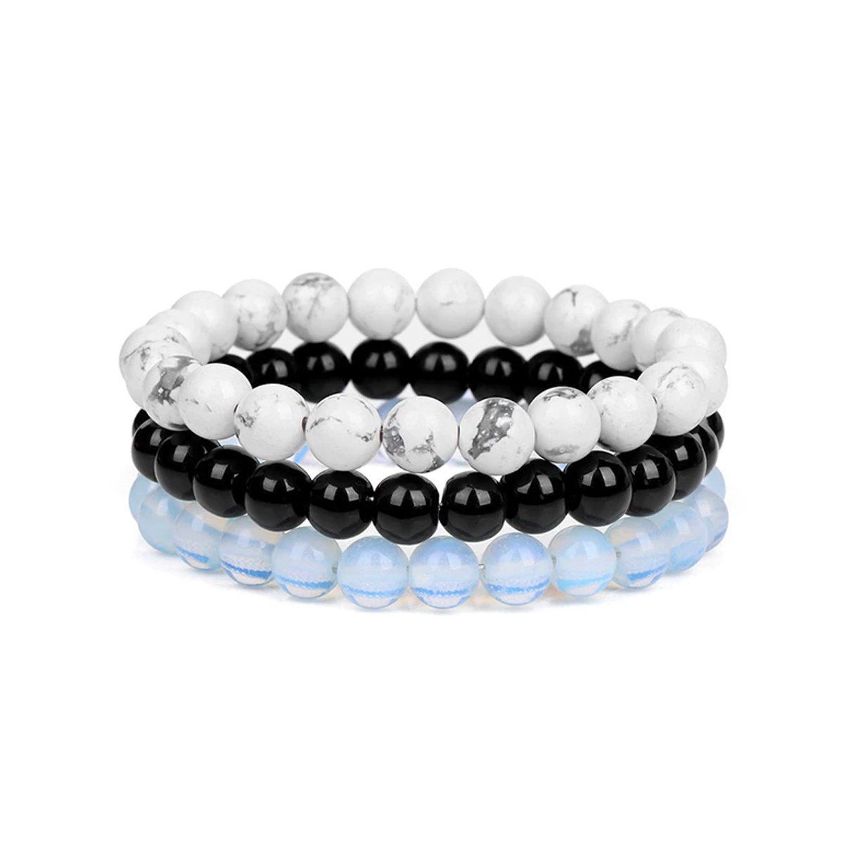 Bixorp Gems Howliet + Onyx + Opaliet Edelstenen Armbanden Set - Edelsteen Kralenarmband