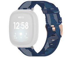 By Qubix - Compatible Fitbit bandje - geschikt voor Fitbit Versa 3/4 & Sense 1/2 Canvas nylon bandje - Blauw Smartwatchbandje bandje Armband Polsband Strap Band Watchband