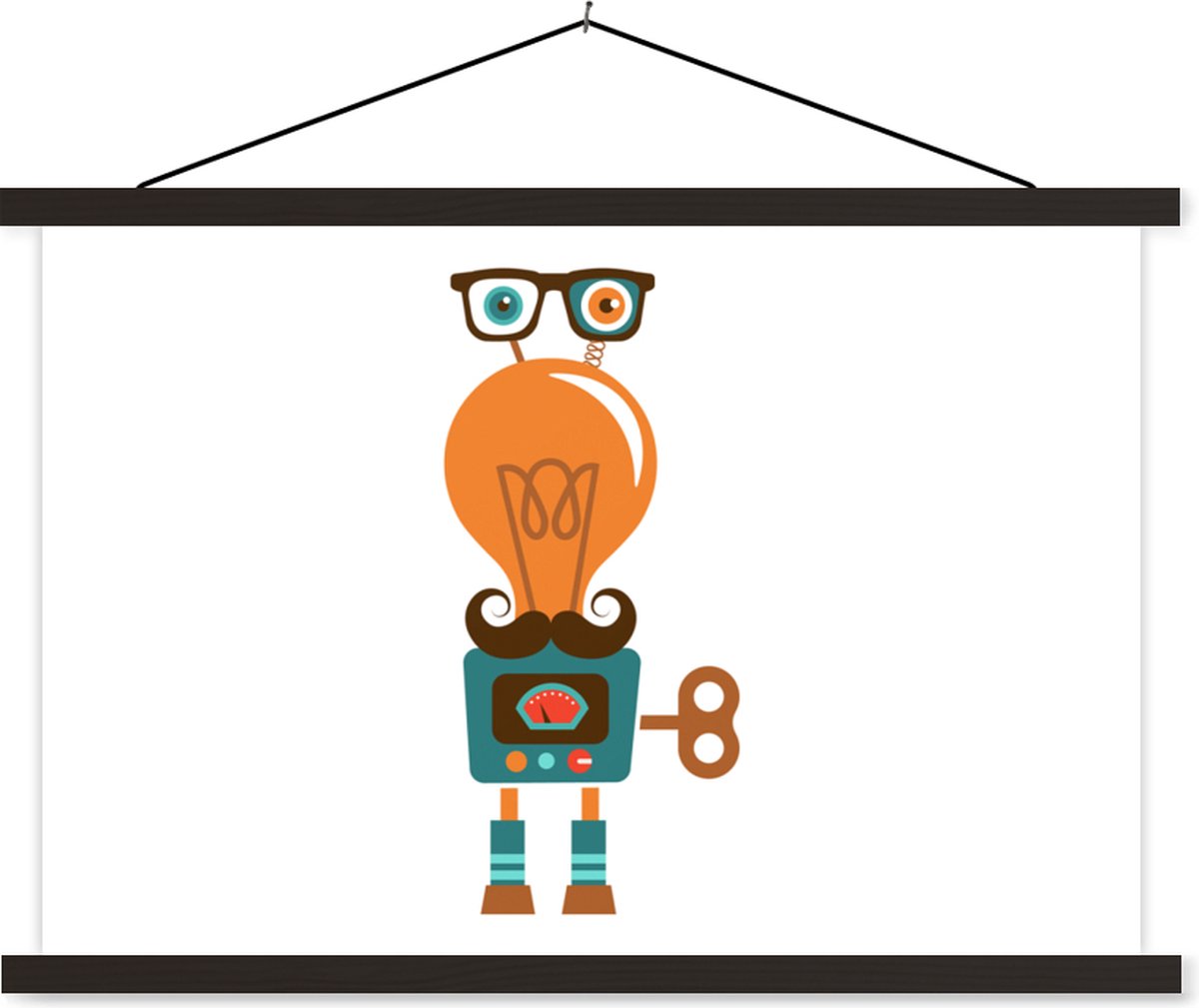 Posterhanger incl. Poster 60x40 cm - Schoolplaat - Robot - Bril - Gloeilamp - Snor - Kinde