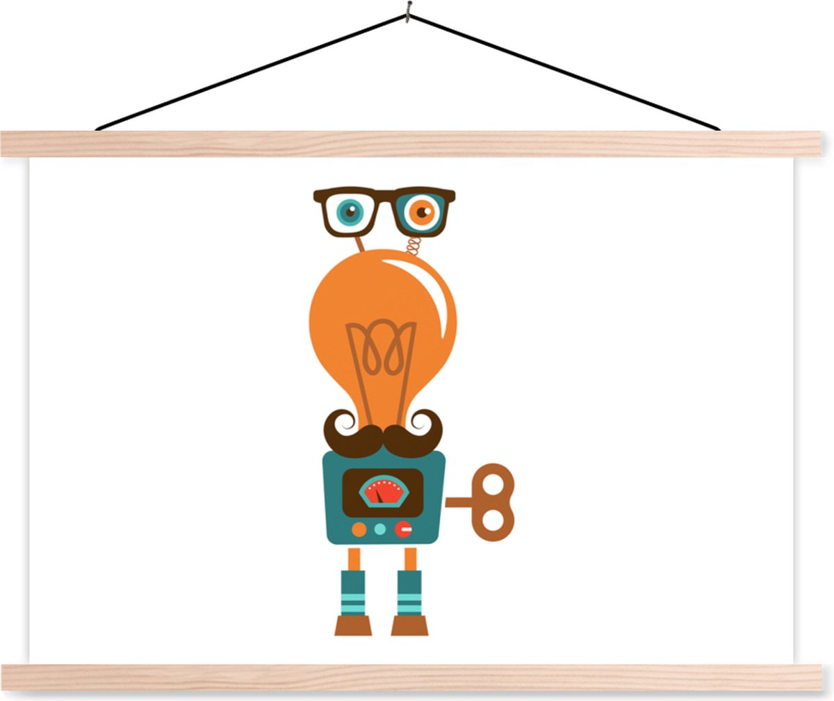 Posterhanger incl. Poster 150x100 cm - Schoolplaat - Robot - Bril - Gloeilamp - Snor - Kin