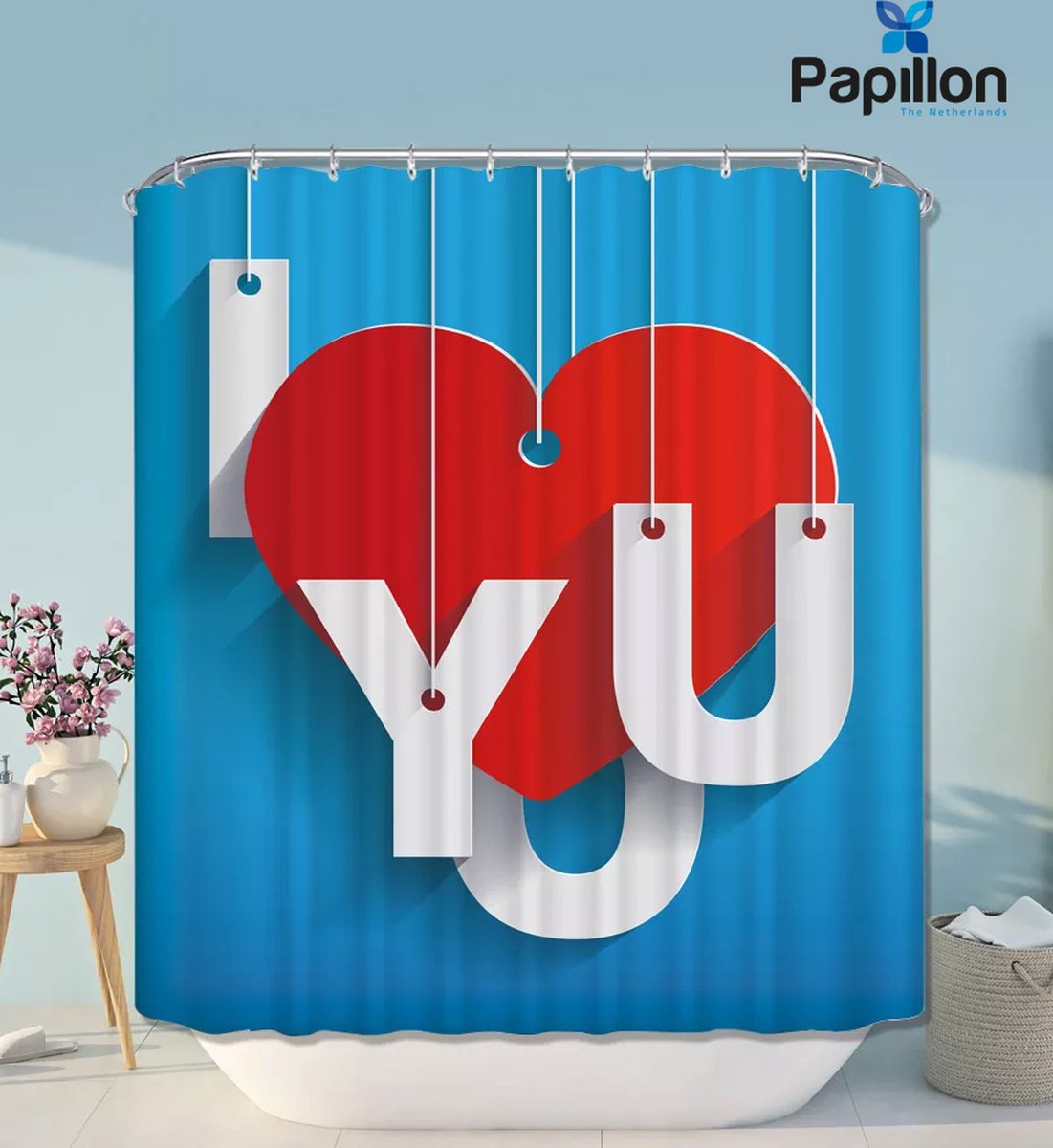 Papillon Douchegordijn - Textiel - Waterafstotend - 180x200 - Love