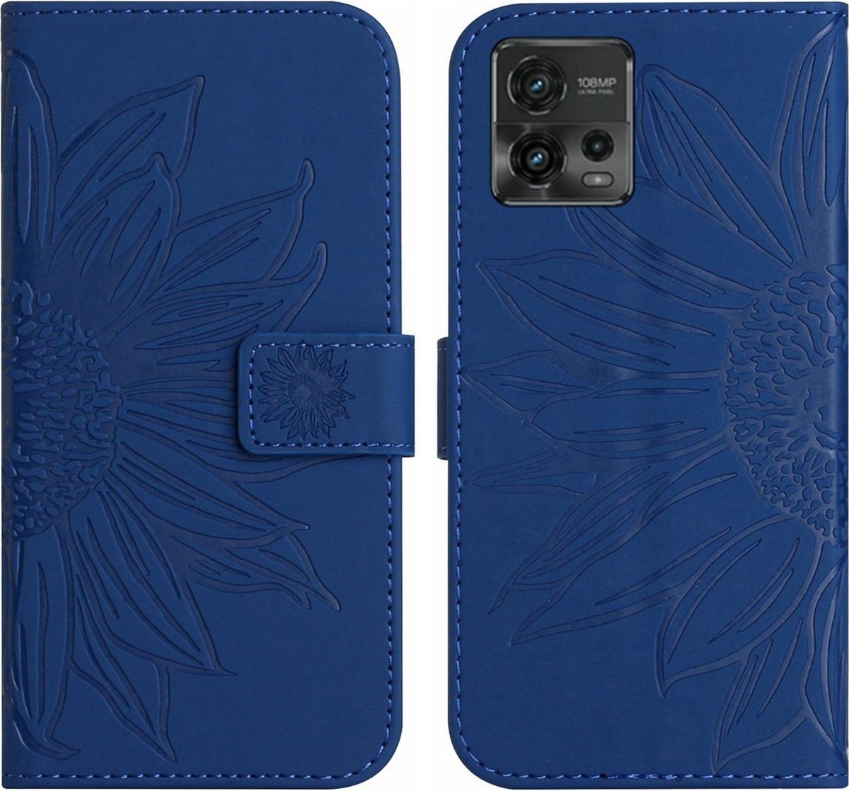 Mobigear Telefoonhoesje geschikt voor Motorola Moto G72 Hoesje | Mobigear Sunflower Bookcase Portemonnee | Pasjeshouder voor 3 Pasjes | Telefoonhoesje voor Pinpas / OV Kaart / Rijbewijs - Donkerblauw