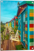 WallClassics - Tuinposter – Houten Gekleurde Huisjes - 50x75 cm Foto op Tuinposter (wanddecoratie voor buiten en binnen)