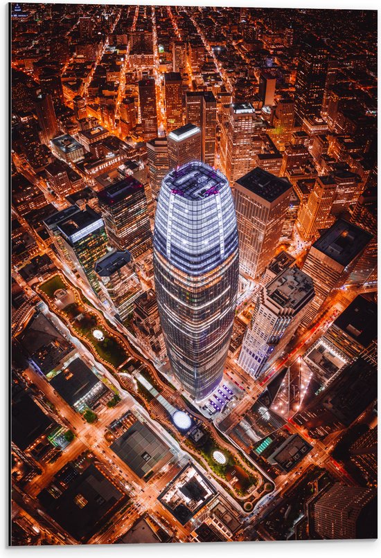 WallClassics - Dibond - La Tower Salesforce vue d'en haut - 40x60 cm Photo sur aluminium (avec système d'accrochage)