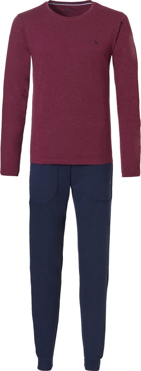 Phil & Co Lange Heren Winter Pyjama Set Katoen Effen Rood / Blauw - Maat L