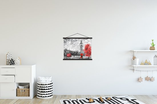 Porte-affiche avec affiche - Affiche scolaire - Peinture - Big Ben - Rouge - Parapluie - 40x30 cm - Lattes noires