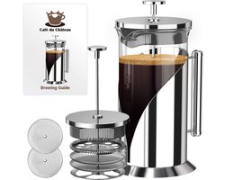 Cafe Du Chateau French Press Coffee Maker - hittebestendig glas met 4 niveaus filtratiesysteem, roestvrijstalen behuizing - brouwt koffie en thee - grote 36oz karaf koffie presser