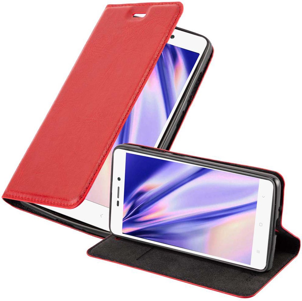 Cadorabo Hoesje geschikt voor Xiaomi RedMi 3S in APPEL ROOD - Beschermhoes met magnetische sluiting, standfunctie en kaartvakje Book Case Cover Etui