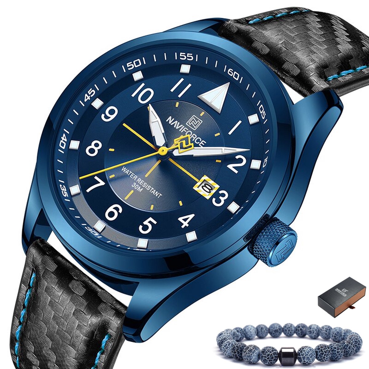 Naviforce Herenhorloge Horloges voor Mannen Watch Heren Horloge - Incl. Armband & Horlogebox Geschenkdoos - Zwart Blauw