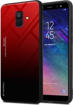 Cadorabo Hoesje geschikt voor Samsung Galaxy A6 2018 in ROOD - ZWART - Tweekleurige beschermhoes van TPU-silicone Case Cover en achterzijde van gehard glas