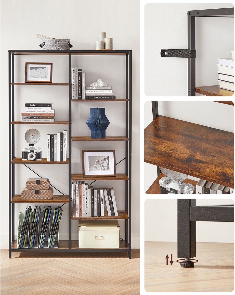 Boekenkast - Woonkamerkast - Decoratie Kast - opslagkast - Vintage Bruin / Zwart