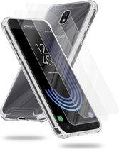 Cadorabo Hoeje en 2x Tempered beschermglas geschikt voor Samsung Galaxy J7 2017 in TRANSPARANT - Hybride beschermhoes met TPU siliconen rand en acryl-glas achterkant
