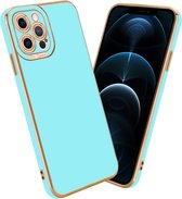 Cadorabo Hoesje voor Apple iPhone 12 PRO MAX in Glossy Turqouise - Rose Goud - Beschermhoes van flexibel TPU-silicone Case Cover en met camerabescherming