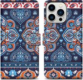 Cadorabo Hoesje geschikt voor Apple iPhone 14 PRO MAX - Design Blauwe Mandala No. 1 - Beschermhoes Case Cover met magnetische sluiting, standaardfunctie en kaartvakje