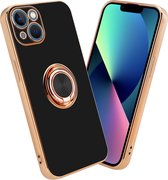 Cadorabo Hoesje geschikt voor Apple iPhone 13 MINI in Glossy Zwart - Goud met ring - Beschermhoes van flexibel TPU-silicone Case Cover met camerabescherming en magnetische autohouder