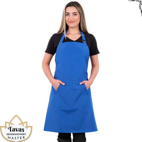 Pedra Master Keukenschort 60x80 cm Blauw Kookschort met zakken Horeca kleding bedieningsschort dames Restaurant Schort voor vrouwen