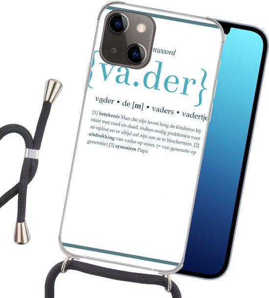 Telefoonhoesje Geschikt voor iPhone 13 - Quotes - Vader definitie - Spreuken - Woordenboek - Siliconen - Crossbody - Backcover met Koord - Telefoonhoesje met koord - Hoesje met touw Telefoonhoesje