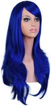 KIMU luxueuse perruque longue bleu foncé sirène - sirène cheveux longs bleu foncé avec une frange en angle