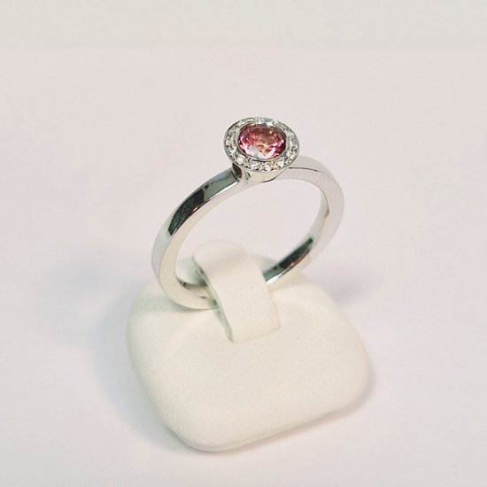 Witgouden ring R&C - WG14 Nous - 18 karaat - diamant - roze toermalijn - uitverkoop Juwelier Verlinden St. Hubert - van 1215,= voor €989,=