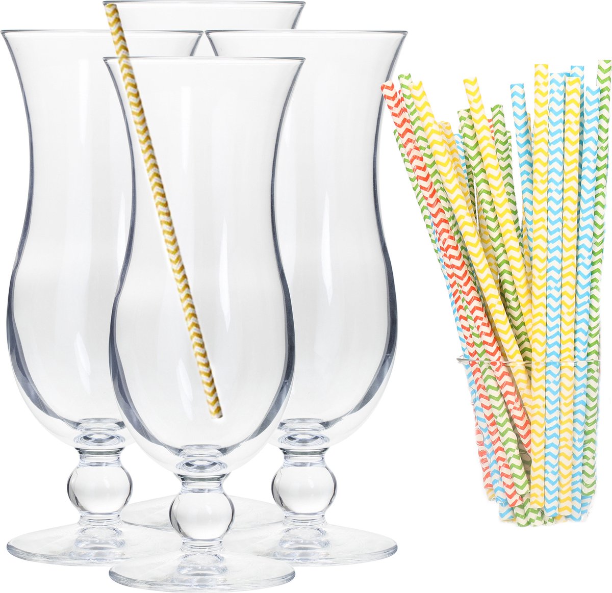 Cocktail glazen - 4 stuks - 440 ml - incl. 25x duurzame rietjes - met sterren