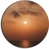 WallClassics - Dibond Muurcirkel - Zon boven de Zee met oranje Lucht - 20x20 cm Foto op Aluminium Muurcirkel (met ophangsysteem)