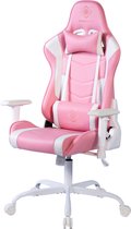 Deltaco Pink Line PCH80 - Chaise de jeu - Cuir végétalien - Coussin pour le cou et le dos - Rose / Wit
