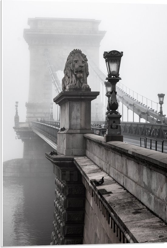 WallClassics - PVC Schuimplaat - Kettingbrug over het Water - Boedapest - 50x75 cm Foto op PVC Schuimplaat (Met Ophangsysteem)