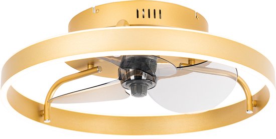 QAZQA maddy - Moderne LED Dimbare Plafondventilator met lamp met Dimmer - 1 lichts - Ø 50 cm - Goud/messing - Woonkamer | Slaapkamer | Keuken