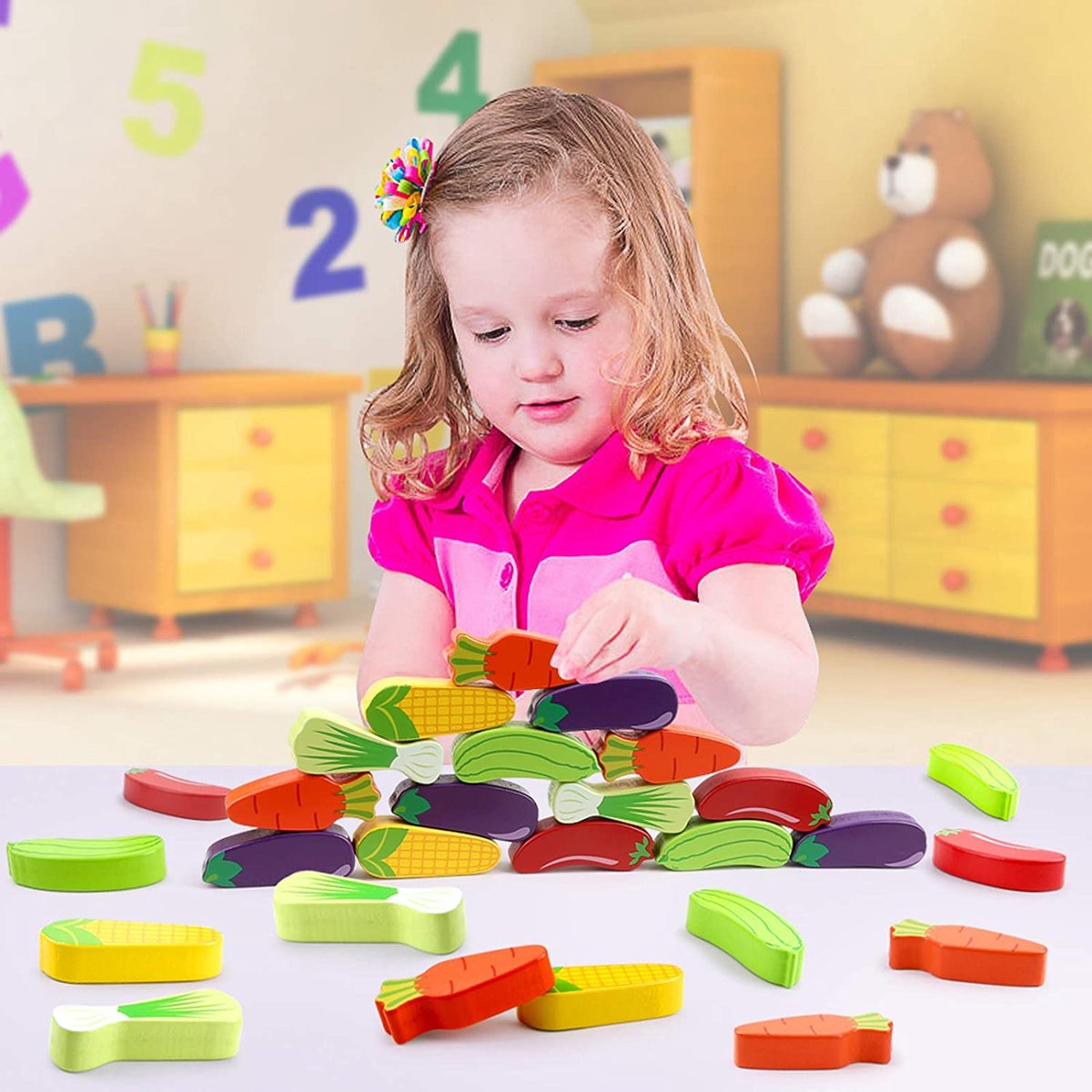 Jouets de Blocs en bois - Jouets Éducatif pour l'équilibre - Jeu cognitif  végétal 