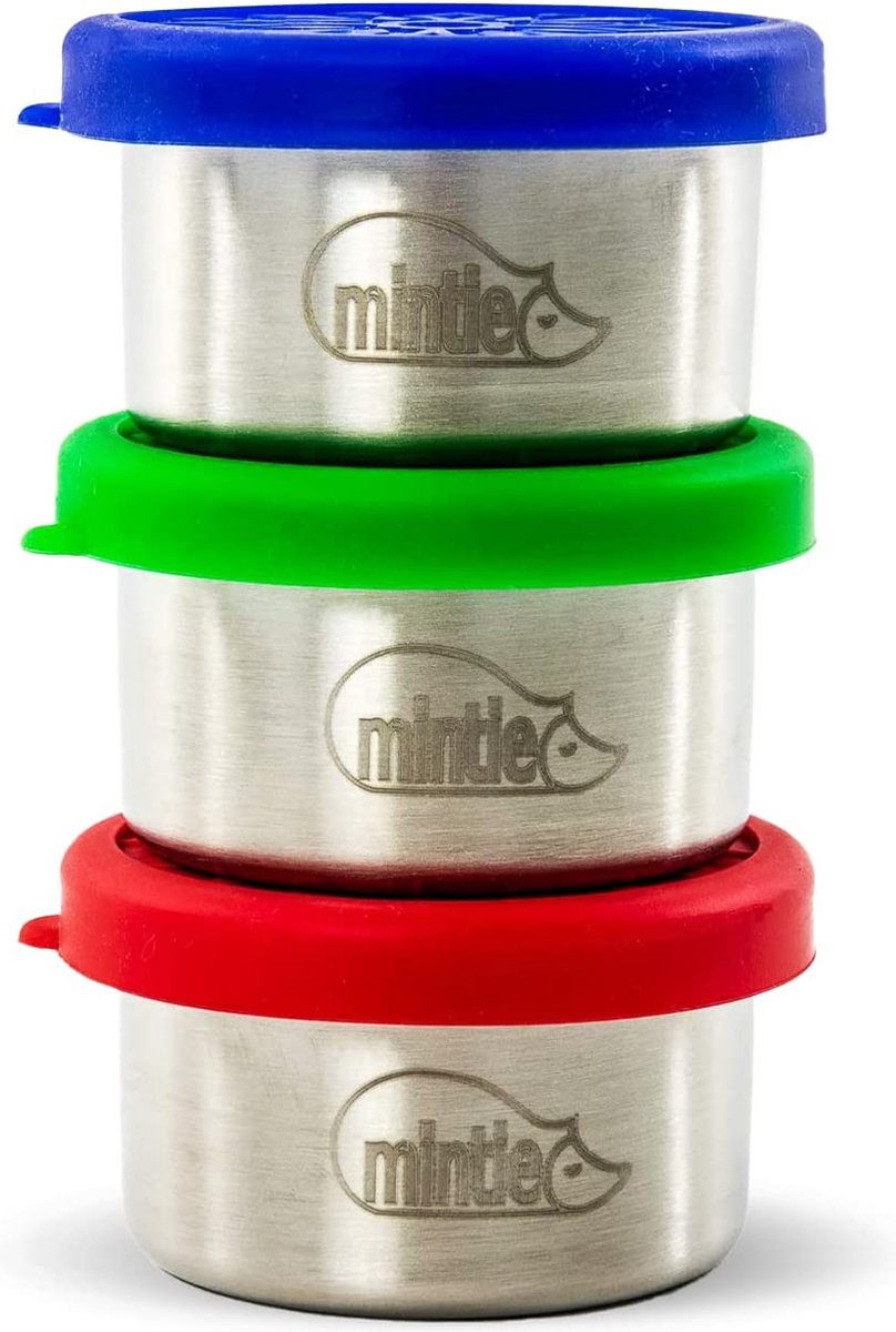 Mintie Mini Pottenset Lekvrij Herbruikbaar Roestvrij Staal Plastic Gratis Snackbox Voedselcontainers met BPA-vrije Siliconen Deksels