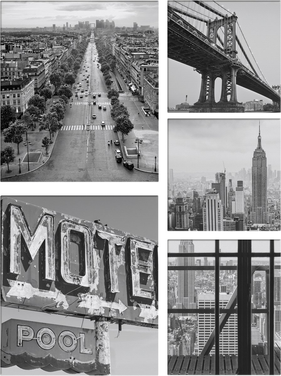 Art for the Home City Canvas Set van 5 80x60 cm