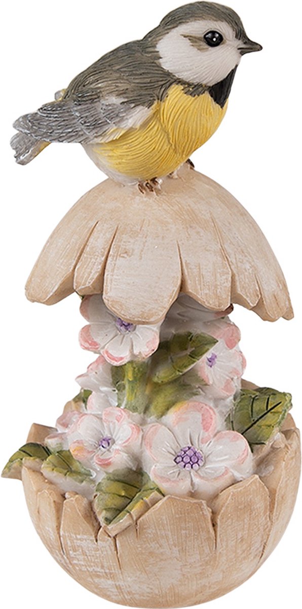 Clayre & Eef Beeld Vogel 14 cm Beige Grijs Polyresin Woonaccessoires