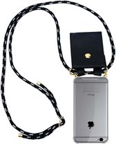 Cadorabo Hoesje geschikt voor Apple iPhone 6 / 6S in ZWART ZILVER - Silicone Mobiele telefoon ketting beschermhoes met gouden ringen, koordriem en afneembare etui