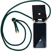 Cadorabo Hoesje geschikt voor Apple iPhone X / XS in LEGER GROEN - Silicone Mobiele telefoon ketting beschermhoes met gouden ringen, koordriem en afneembare etui