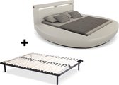 Bed ABULIS II - 160 x 200 cm - Kunstleer - Wit - met LEDs + bedbodem L 260 cm x H 100 cm x D 250 cm