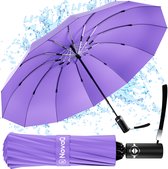 NovaQ Storm Parapluie Pliable - Violet - Bracelet - Pliable Automatiquement - Jusqu'à 100p/h Coupe-Vent - 110cm - 12 Panneaux