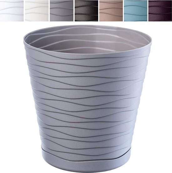 Kadax bloempot, plantenpot met onderschotel, ronde bloempot voor binnenshuis, elegante sierpot van kunststof, bloempot voor bloemen en planten, lichtgewicht plantenpot ( 14 cm, goud