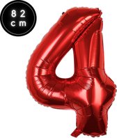 Cijfer Ballonnen - Nummer 4 - Rood - 82 cm - Helium Ballon - Fienosa