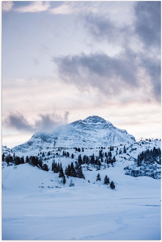 Poster Glanzend – Berg vol met Sneeuw - 60x90 cm Foto op Posterpapier met Glanzende Afwerking