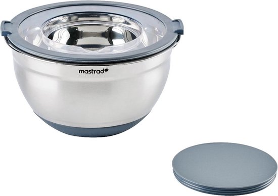 BEWOS Mengkom met Deksel van 7 stuks, Roestvrijstalen Kommen met Rasp, Nesting Ontwerp & Kleurrijke Anti-slip Basis, Maten 4,5, 4, 3,5, 2,1, 1,5, 1,1, 0,7 Qt voor Mengen/Serveren